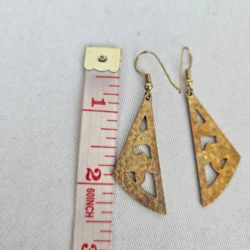 Vintage Cloisonné Cut-Out Geometric Rose & Butterfly Dangle Earrings