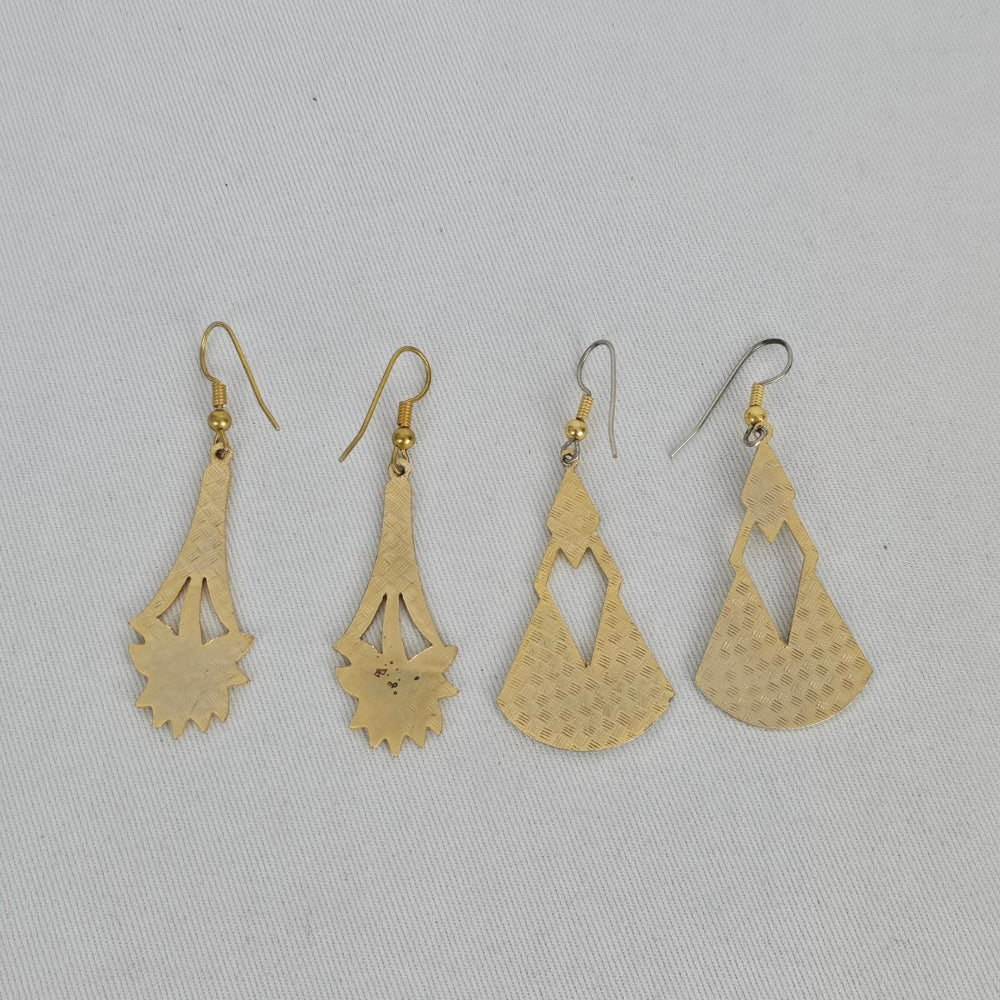 Vintage Cloisonné Gold Tone Enamel Floral Dangle Earrings - 2 Pairs