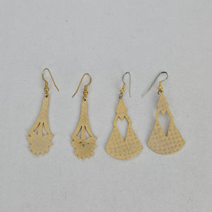 Vintage Cloisonné Gold Tone Enamel Floral Dangle Earrings - 2 Pairs