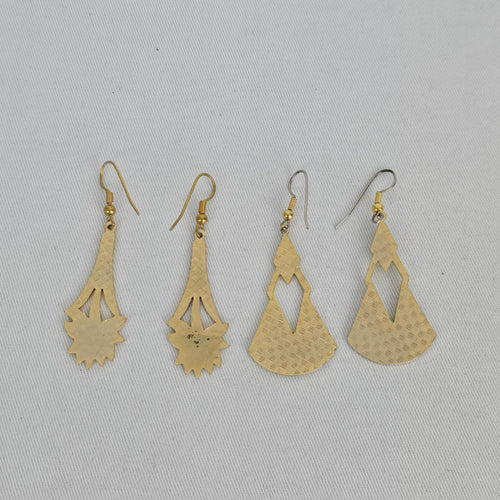 Vintage Cloisonné Gold Tone Enamel Floral Dangle Earrings - 2 Pairs