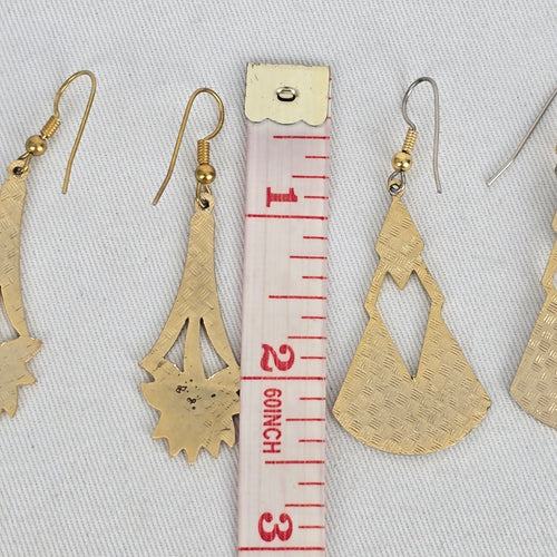 Vintage Cloisonné Gold Tone Enamel Floral Dangle Earrings - 2 Pairs