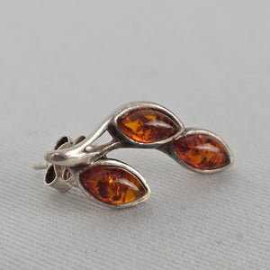 Sterling Silver 925 Amber Leaf Branch Stud Earrings