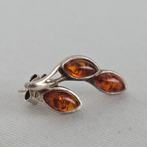 Sterling Silver 925 Amber Leaf Branch Stud Earrings