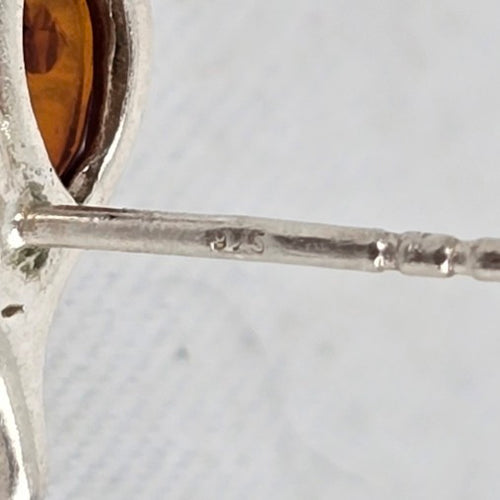 Sterling Silver 925 Amber Leaf Branch Stud Earrings