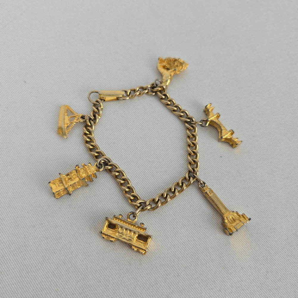 Vintage 1960s San Francisco Travel Souvenir Gold-Tone Charm Bracelet