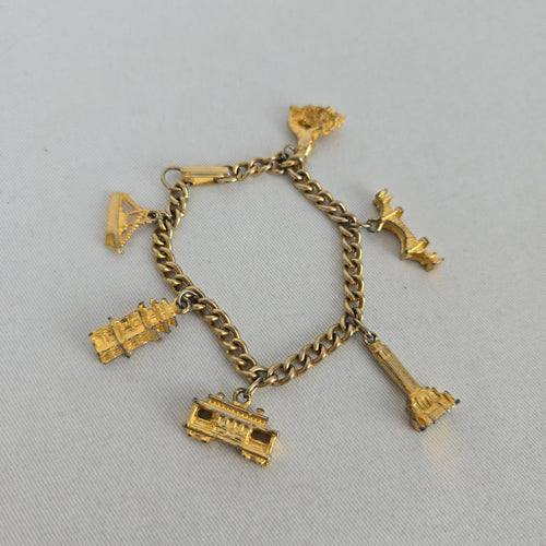 Vintage 1960s San Francisco Travel Souvenir Gold-Tone Charm Bracelet