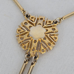 Vintage Gold Tone Art Deco Double Medallion Drop Necklace