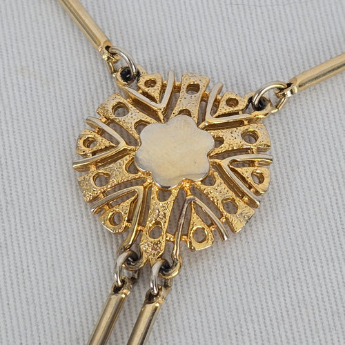 Vintage Gold Tone Art Deco Double Medallion Drop Necklace