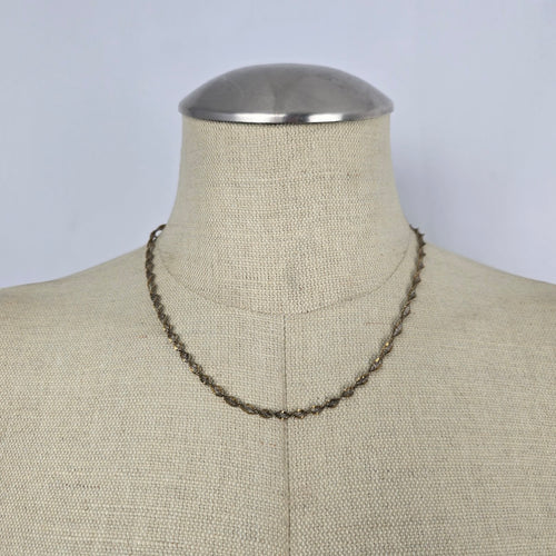 Vintage Sterling Silver & 14K Gold Two-Tone "BB" Clover Woven Chevron Chain Necklace