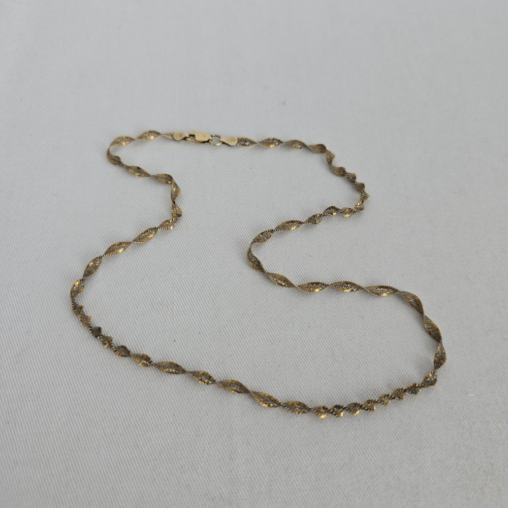 Vintage Sterling Silver & 14K Gold Two-Tone "BB" Clover Woven Chevron Chain Necklace