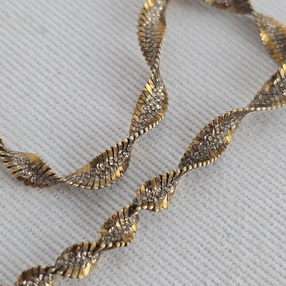 Vintage Sterling Silver & 14K Gold Two-Tone "BB" Clover Woven Chevron Chain Necklace