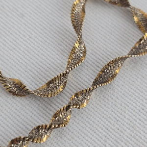 Vintage Sterling Silver & 14K Gold Two-Tone "BB" Clover Woven Chevron Chain Necklace