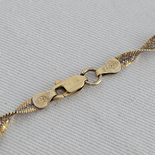 Vintage Sterling Silver & 14K Gold Two-Tone "BB" Clover Woven Chevron Chain Necklace