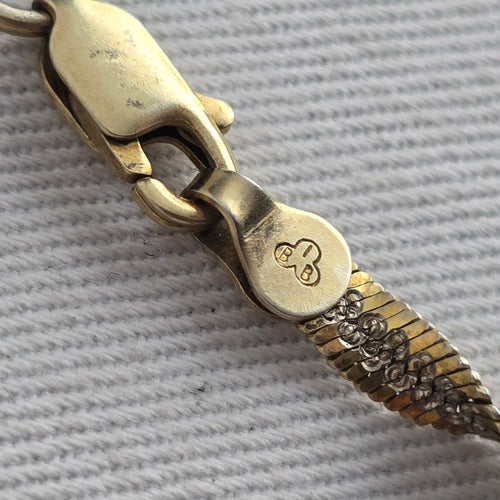 Vintage Sterling Silver & 14K Gold Two-Tone "BB" Clover Woven Chevron Chain Necklace