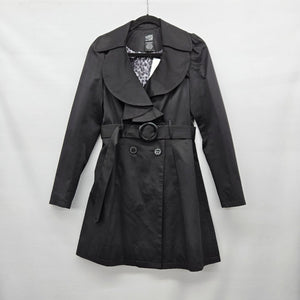 THX Thanx Collection Black Ruffle Trench Coat Belted Jacket - Size S