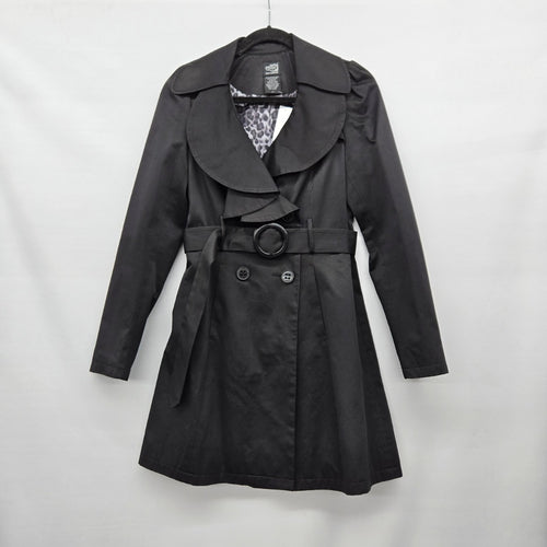 THX Thanx Collection Black Ruffle Trench Coat Belted Jacket - Size S