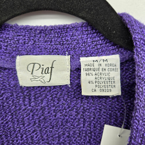 Piaf Purple Knit Button Front Cardigan Sweater - Size M