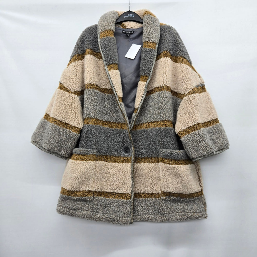 en THREAD Women’s Boucle Wool Blend Coat Gray Cream Camel - Size L