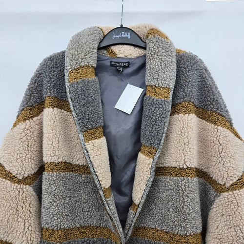en THREAD Women’s Boucle Wool Blend Coat Gray Cream Camel - Size L