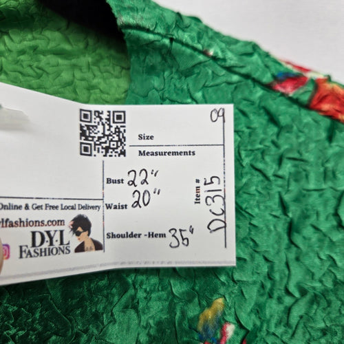 Vintage Green Floral Silk Blend Mandarin Jacket Coat Frog Closure Size L