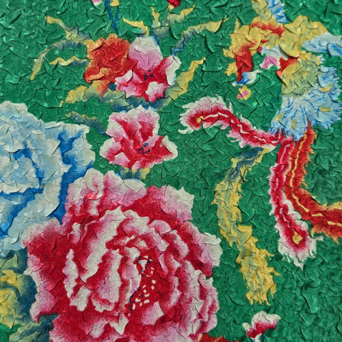 Vintage Green Floral Silk Blend Mandarin Jacket Coat Frog Closure Size L