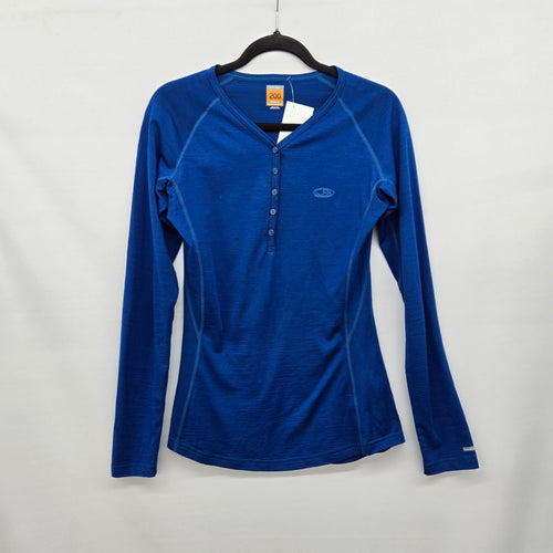 Icebreaker Women’s Bodyfit 200 Merino Wool Blue Henley Long Sleeve Top - Size M