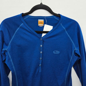 Icebreaker Women’s Bodyfit 200 Merino Wool Blue Henley Long Sleeve Top - Size M