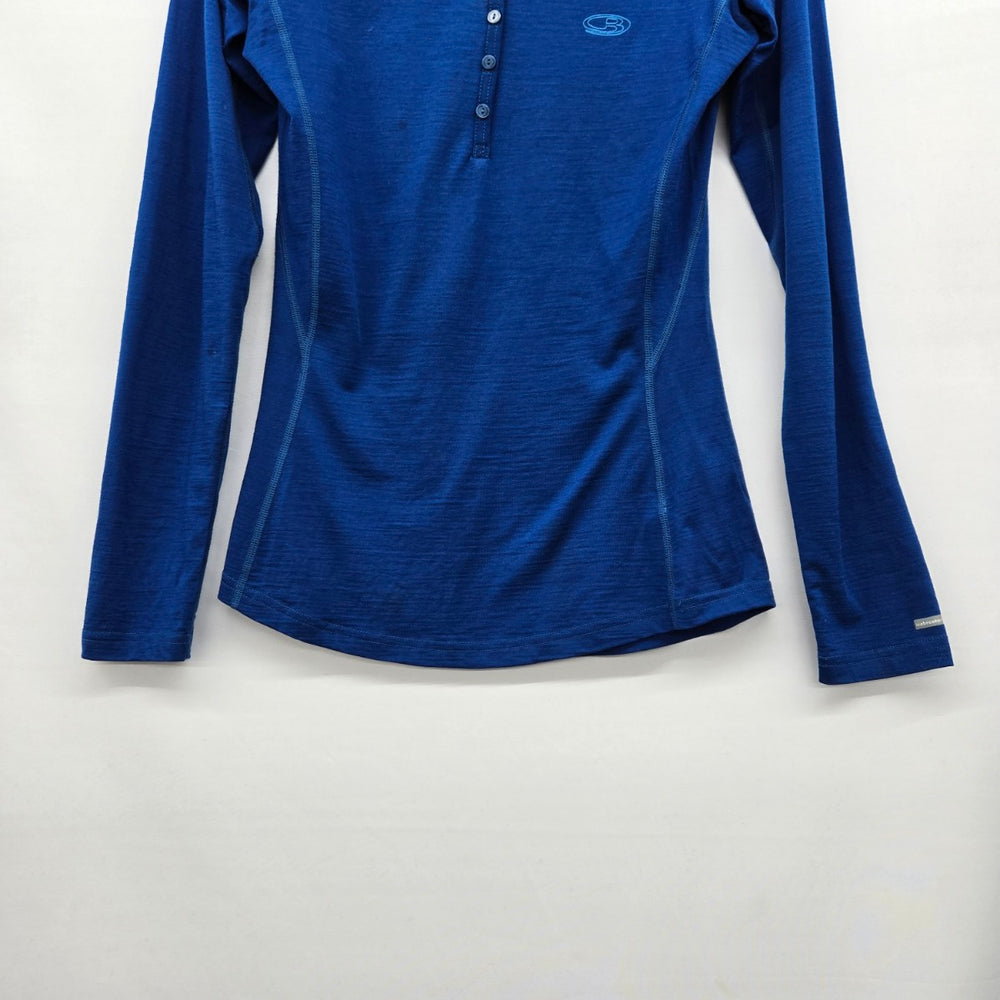 Icebreaker Women’s Bodyfit 200 Merino Wool Blue Henley Long Sleeve Top - Size M
