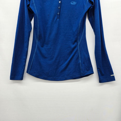Icebreaker Women’s Bodyfit 200 Merino Wool Blue Henley Long Sleeve Top - Size M