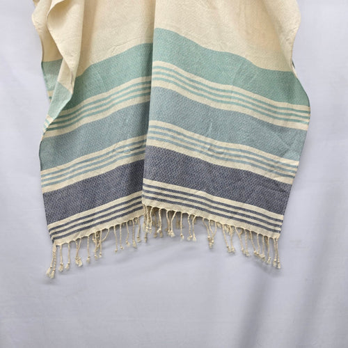 Tribe Alive Striped Fringe Poncho Kaftan Cream Green - One Size