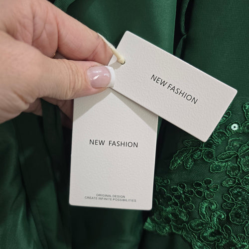 Emerald Green Lace Sequin Formal Event Dress with Matching Sheer Bolero Jacket - Size 16