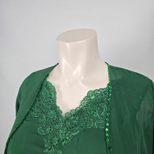 Emerald Green Lace Sequin Formal Event Dress with Matching Sheer Bolero Jacket - Size 16