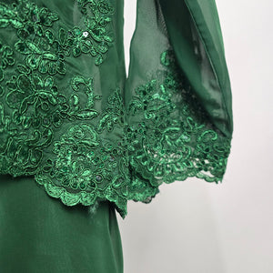 Emerald Green Lace Sequin Formal Event Dress with Matching Sheer Bolero Jacket - Size 16