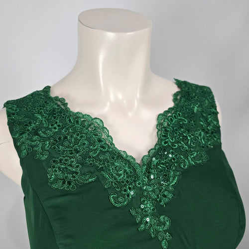 Emerald Green Lace Sequin Formal Event Dress with Matching Sheer Bolero Jacket - Size 16