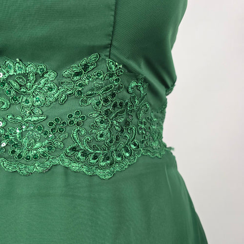Emerald Green Lace Sequin Formal Event Dress with Matching Sheer Bolero Jacket - Size 16