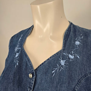 D’Allaird Women’s Blue Denim Embroidered Button-Front Maxi Dress - Size 16