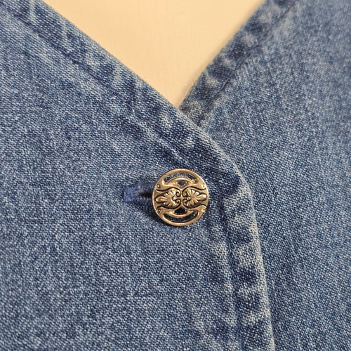 D’Allaird Women’s Blue Denim Embroidered Button-Front Maxi Dress - Size 16