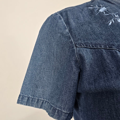 D’Allaird Women’s Blue Denim Embroidered Button-Front Maxi Dress - Size 16