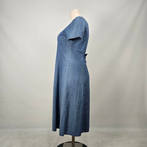 D’Allaird Women’s Blue Denim Embroidered Button-Front Maxi Dress - Size 16