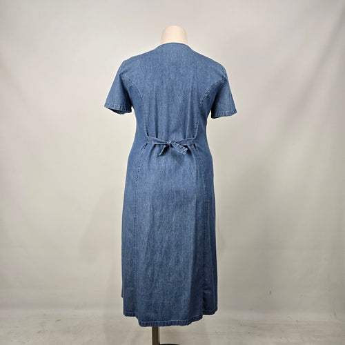 D’Allaird Women’s Blue Denim Embroidered Button-Front Maxi Dress - Size 16
