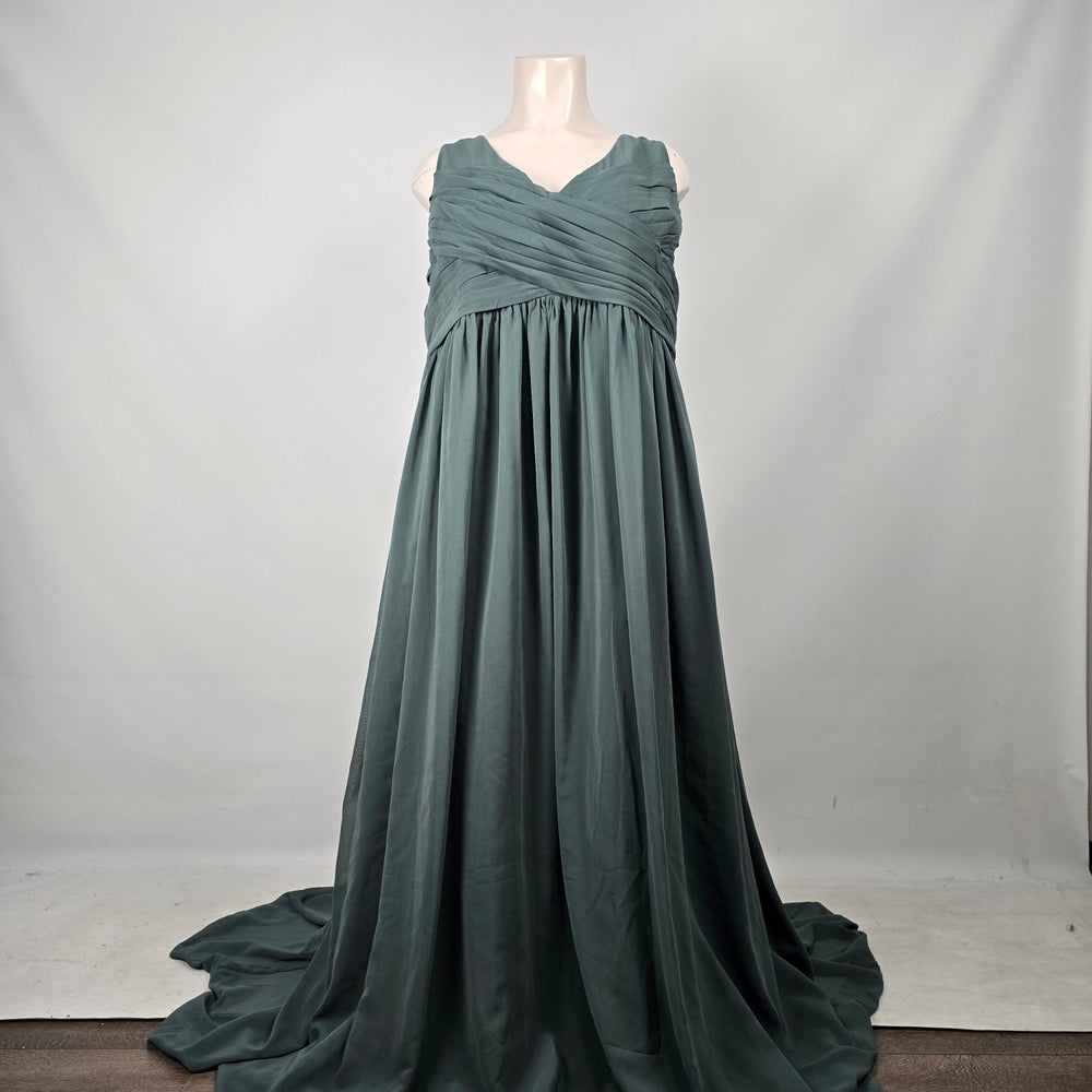 Revelry Zoe Chiffon Maxi Dress Eucalyptus Grey Bridesmaid Formal Gown - Size 36  NWT