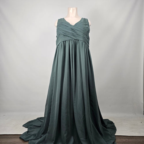 Revelry Zoe Chiffon Maxi Dress Eucalyptus Grey Bridesmaid Formal Gown - Size 36  NWT