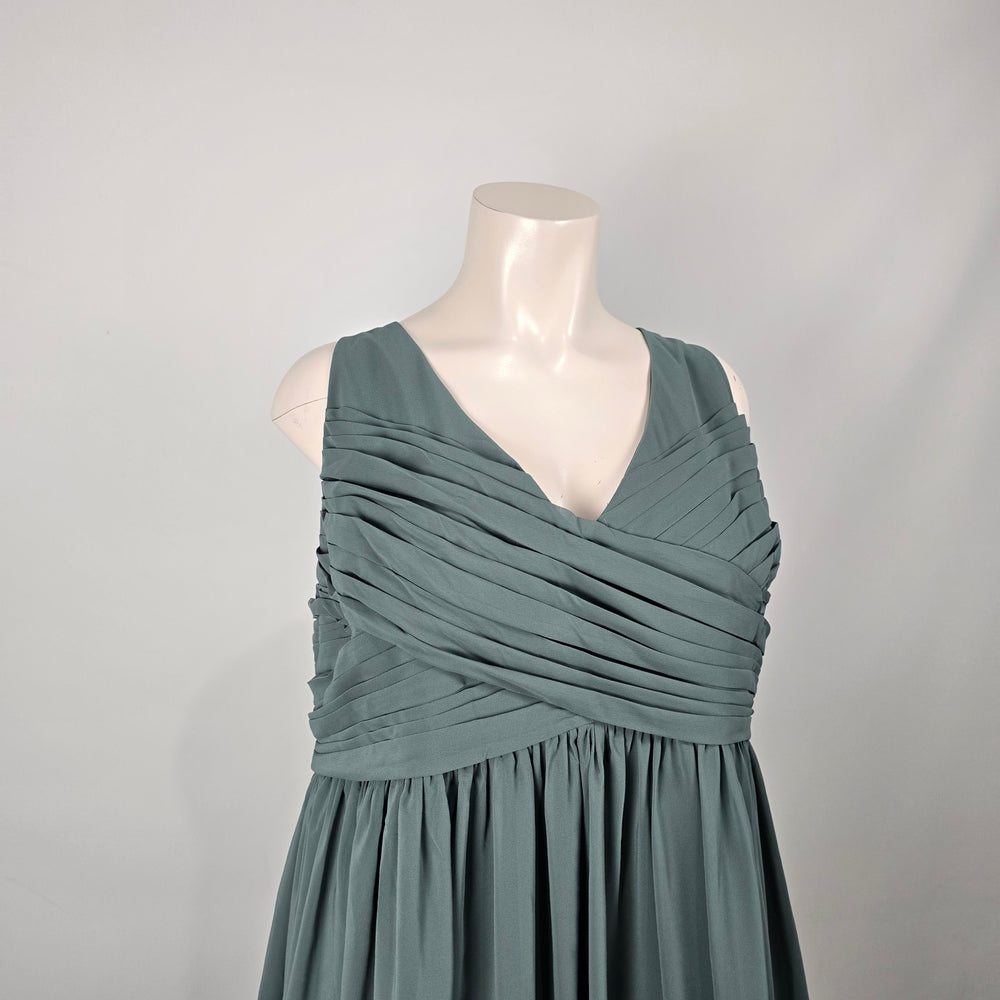 Revelry Zoe Chiffon Maxi Dress Eucalyptus Grey Bridesmaid Formal Gown - Size 36  NWT