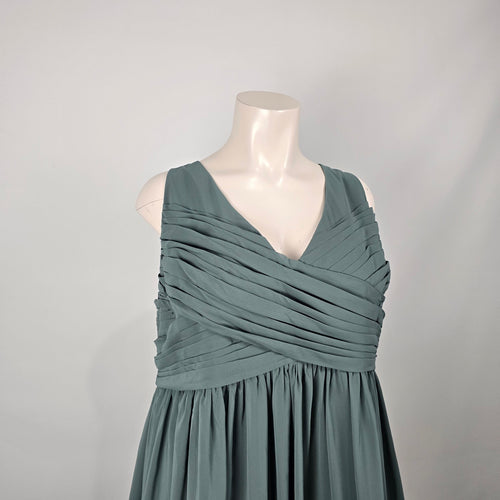 Revelry Zoe Chiffon Maxi Dress Eucalyptus Grey Bridesmaid Formal Gown - Size 36  NWT