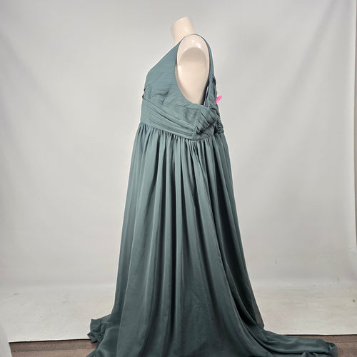 Revelry Zoe Chiffon Maxi Dress Eucalyptus Grey Bridesmaid Formal Gown - Size 36  NWT