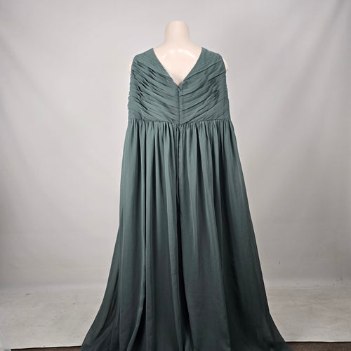 Revelry Zoe Chiffon Maxi Dress Eucalyptus Grey Bridesmaid Formal Gown - Size 36  NWT