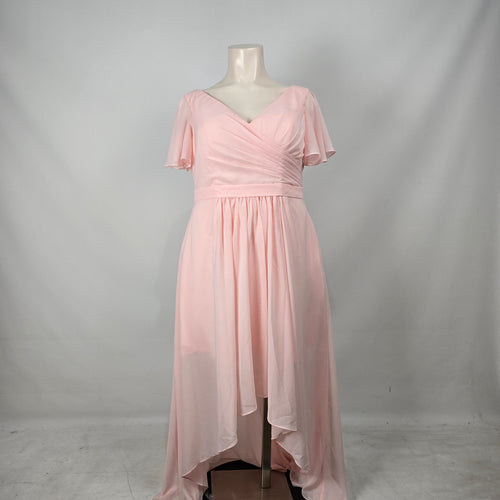 Blush Pink Chiffon Flutter Sleeve Lace-Up Back Maxi Dress Formal Gown - Size 20