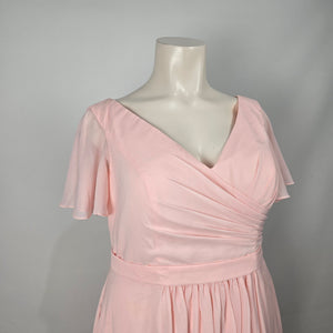 Blush Pink Chiffon Flutter Sleeve Lace-Up Back Maxi Dress Formal Gown - Size 20