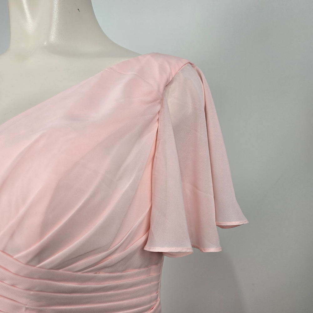 Blush Pink Chiffon Flutter Sleeve Lace-Up Back Maxi Dress Formal Gown - Size 20