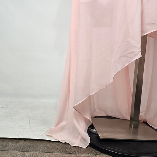 Blush Pink Chiffon Flutter Sleeve Lace-Up Back Maxi Dress Formal Gown - Size 20